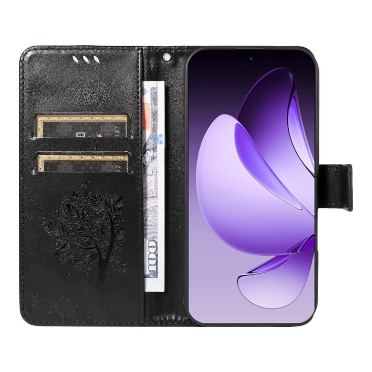 For OPPO Reno13 Pro 5G Global Tree & Cat Embossed Pattern Flip Leather Phone Case
