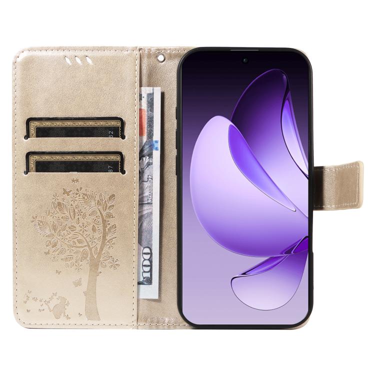 For OPPO Reno13 Pro 5G Global Tree & Cat Embossed Pattern Flip Leather Phone Case