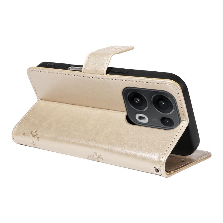 For OPPO Reno13 Pro 5G Global Tree & Cat Embossed Pattern Flip Leather Phone Case