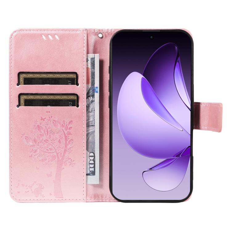 For OPPO Reno13 Pro 5G Global Tree & Cat Embossed Pattern Flip Leather Phone Case