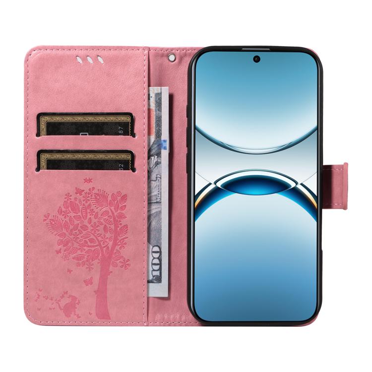 For OPPO Find X8 Global Tree & Cat Embossed Pattern Flip Leather Phone Case