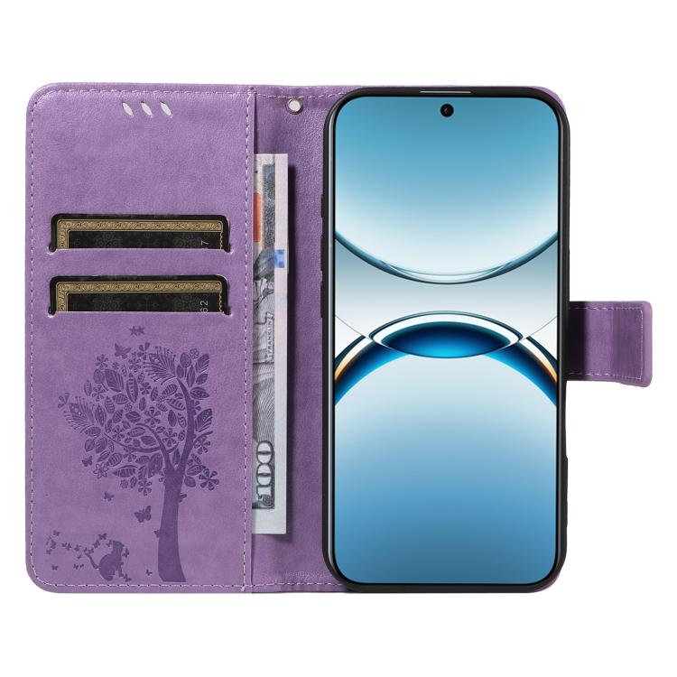 For OPPO Find X8 Global Tree & Cat Embossed Pattern Flip Leather Phone Case