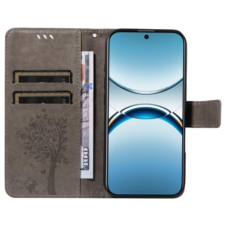 For OPPO Find X8 Global Tree & Cat Embossed Pattern Flip Leather Phone Case