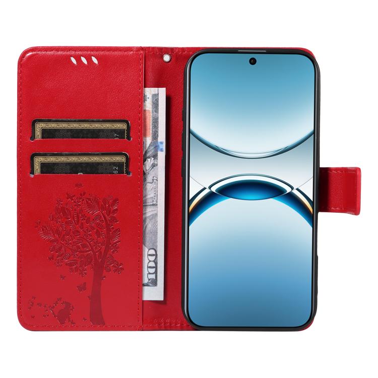 For OPPO Find X8 Global Tree & Cat Embossed Pattern Flip Leather Phone Case