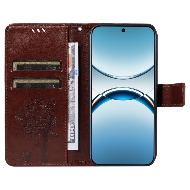 For OPPO Find X8 Global Tree & Cat Embossed Pattern Flip Leather Phone Case
