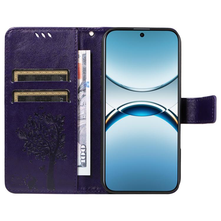 For OPPO Find X8 Global Tree & Cat Embossed Pattern Flip Leather Phone Case