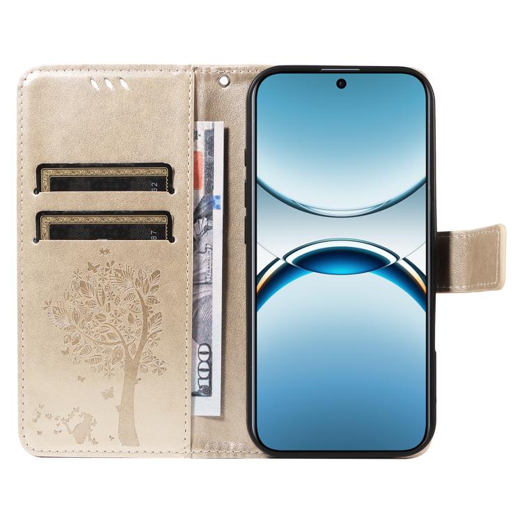 For OPPO Find X8 Global Tree & Cat Embossed Pattern Flip Leather Phone Case