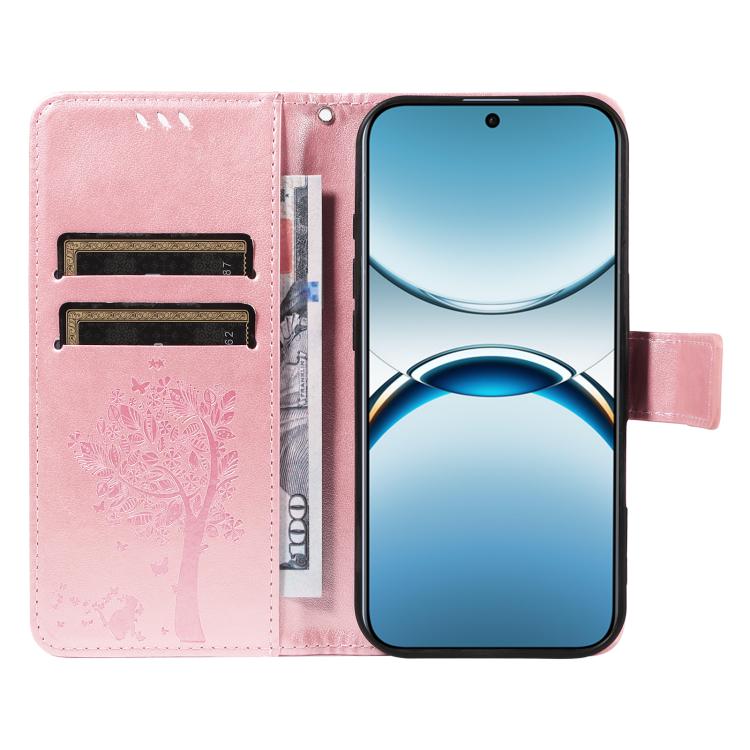 For OPPO Find X8 Global Tree & Cat Embossed Pattern Flip Leather Phone Case