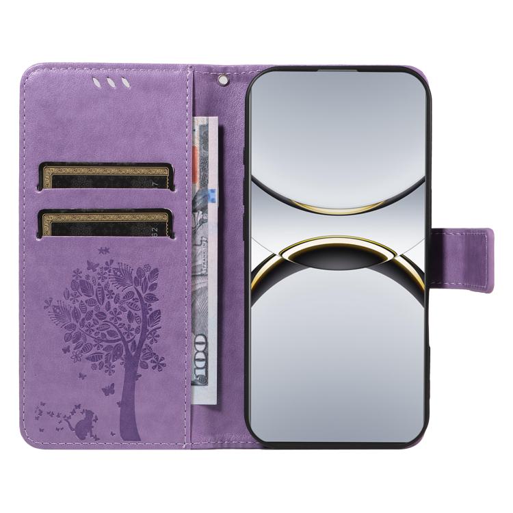 For OPPO Find X8 Pro Global Tree & Cat Embossed Pattern Flip Leather Phone Case