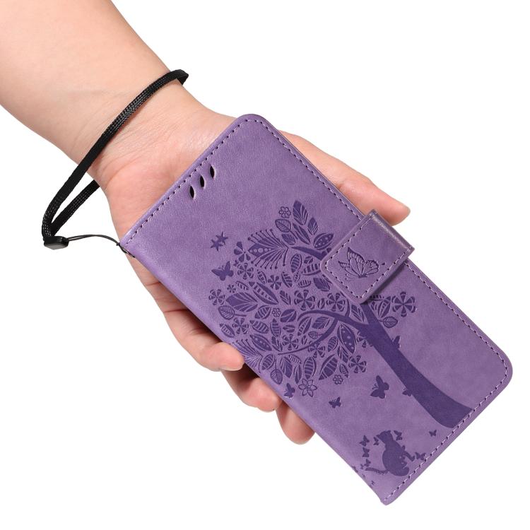 For OPPO Find X8 Pro Global Tree & Cat Embossed Pattern Flip Leather Phone Case