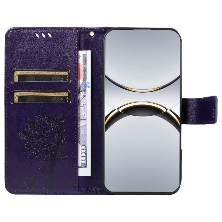 For OPPO Find X8 Pro Global Tree & Cat Embossed Pattern Flip Leather Phone Case