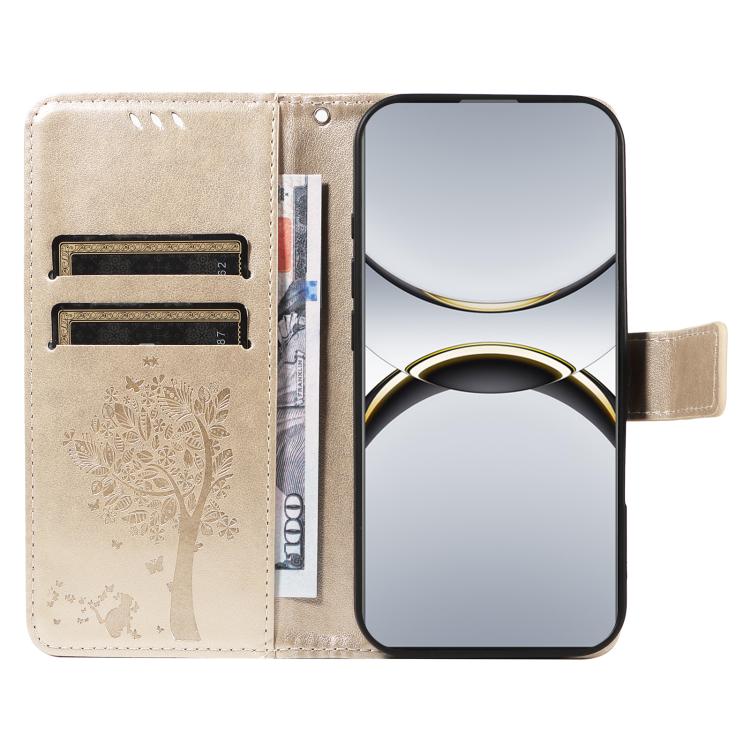 For OPPO Find X8 Pro Global Tree & Cat Embossed Pattern Flip Leather Phone Case