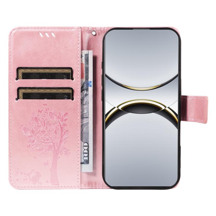 For OPPO Find X8 Pro Global Tree & Cat Embossed Pattern Flip Leather Phone Case