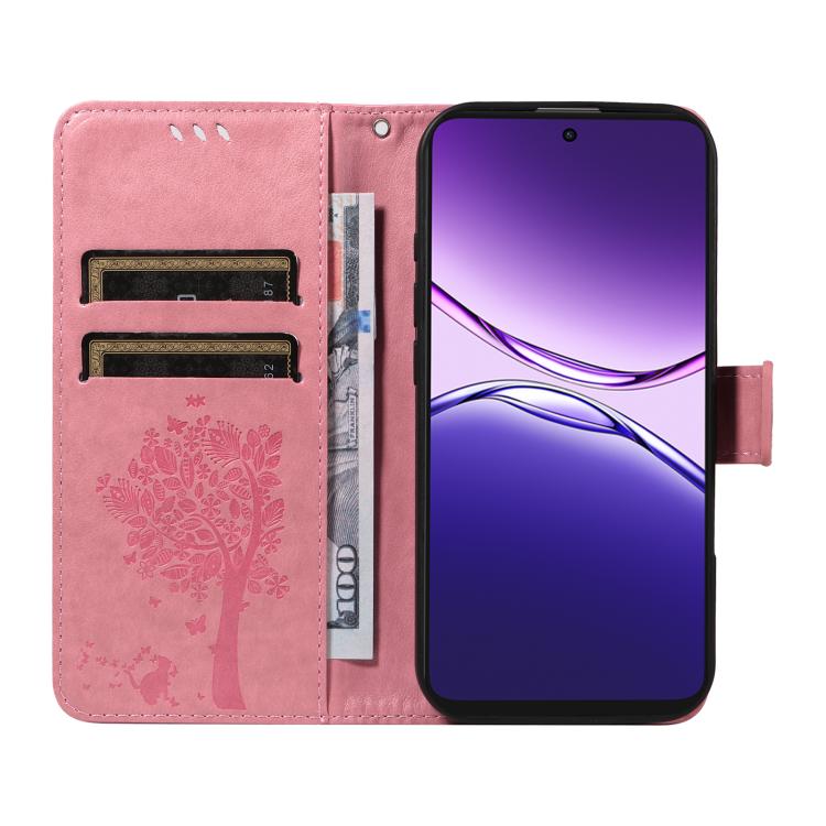For OPPO A5 Pro 5G Global Tree & Cat Embossed Pattern Flip Leather Phone Case
