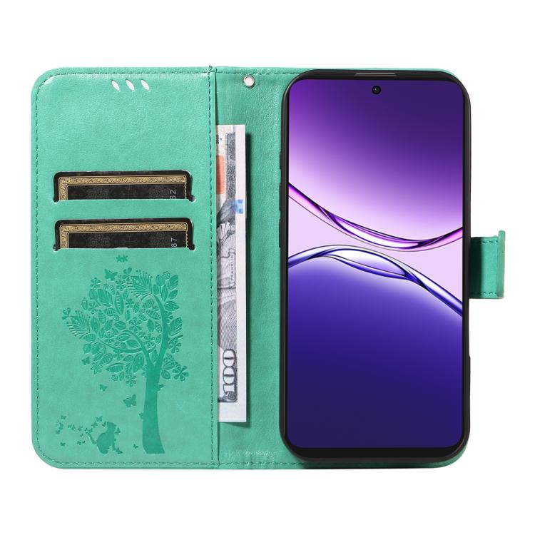 For OPPO A5 Pro 5G Global Tree & Cat Embossed Pattern Flip Leather Phone Case