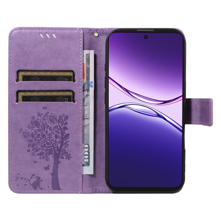 For OPPO A5 Pro 5G Global Tree & Cat Embossed Pattern Flip Leather Phone Case
