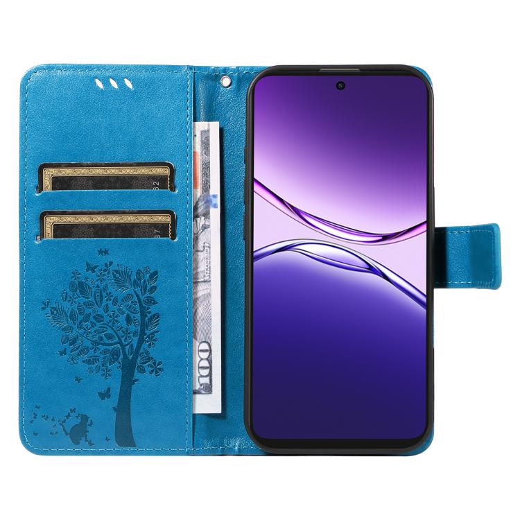 For OPPO A5 Pro 5G Global Tree & Cat Embossed Pattern Flip Leather Phone Case