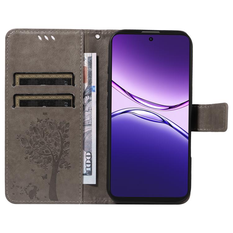 For OPPO A5 Pro 5G Global Tree & Cat Embossed Pattern Flip Leather Phone Case