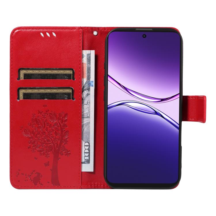For OPPO A5 Pro 5G Global Tree & Cat Embossed Pattern Flip Leather Phone Case