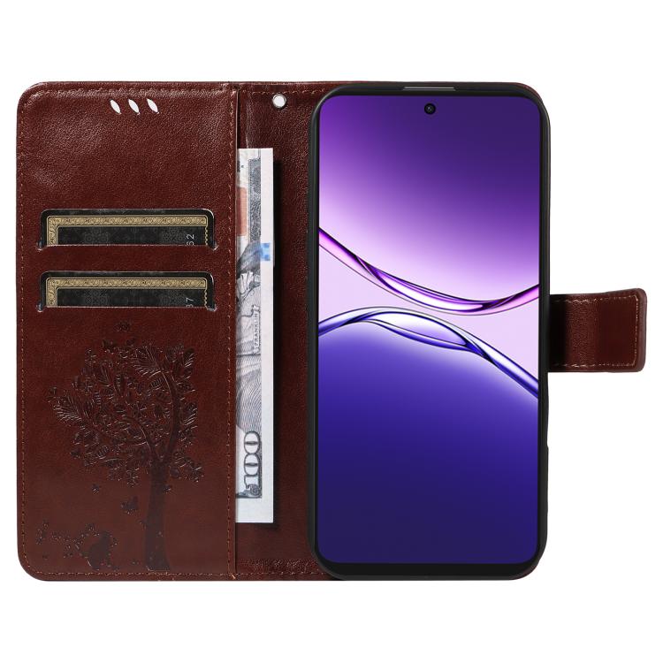 For OPPO A5 Pro 5G Global Tree & Cat Embossed Pattern Flip Leather Phone Case