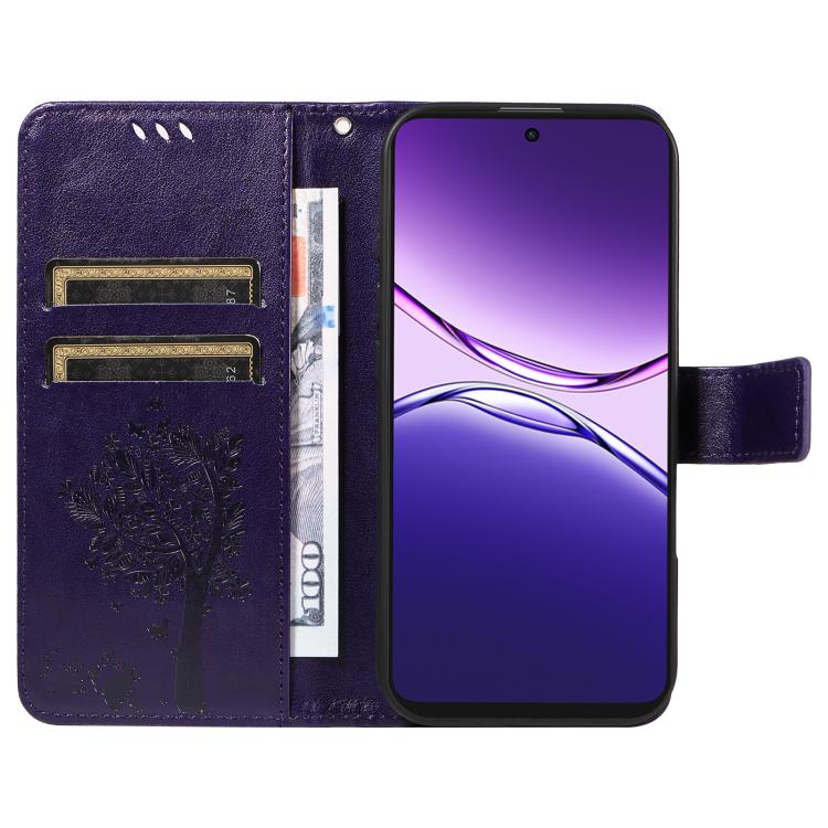 For OPPO A5 Pro 5G Global Tree & Cat Embossed Pattern Flip Leather Phone Case
