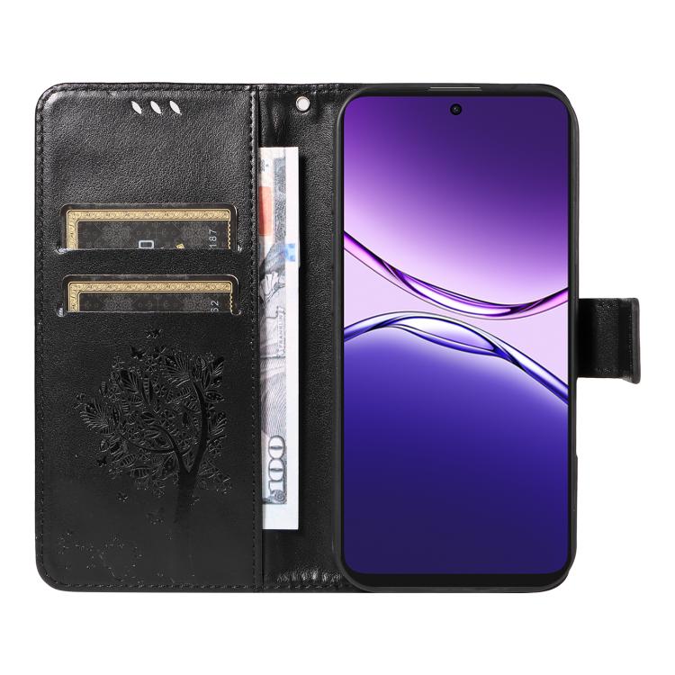 For OPPO A5 Pro 5G Global Tree & Cat Embossed Pattern Flip Leather Phone Case