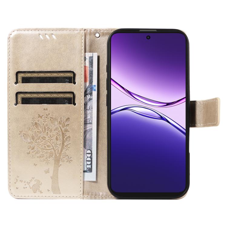 For OPPO A5 Pro 5G Global Tree & Cat Embossed Pattern Flip Leather Phone Case