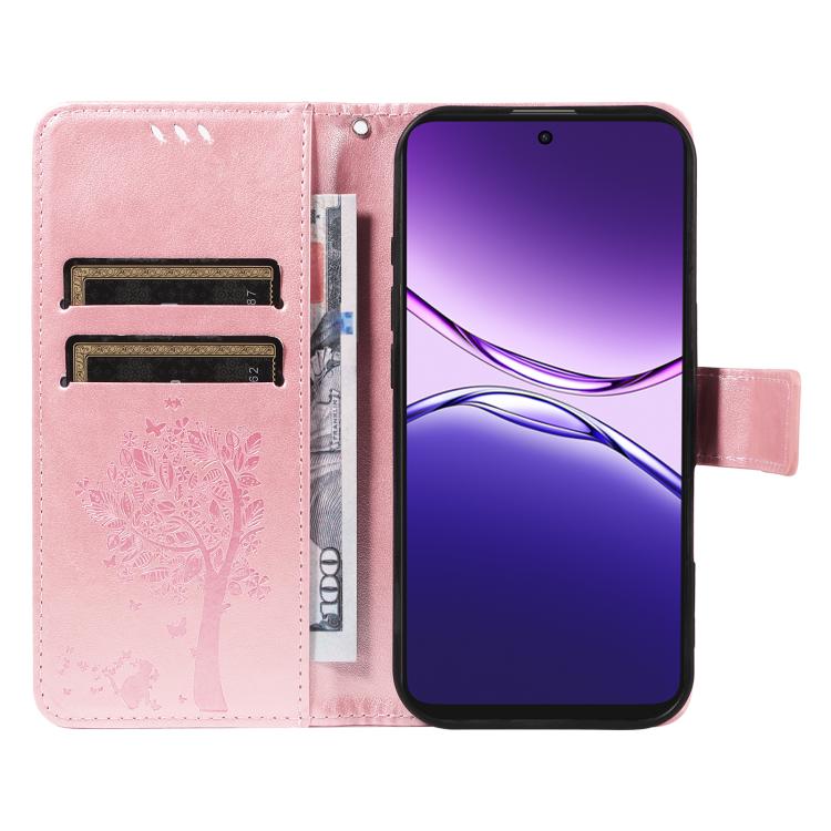 For OPPO A5 Pro 5G Global Tree & Cat Embossed Pattern Flip Leather Phone Case