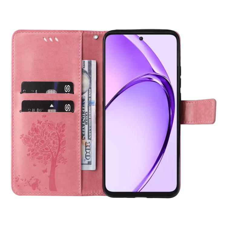 For OPPO K12X 5G Global Tree & Cat Embossed Pattern Flip Leather Phone Case