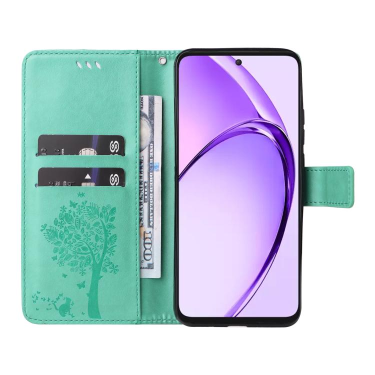 For OPPO K12X 5G Global Tree & Cat Embossed Pattern Flip Leather Phone Case
