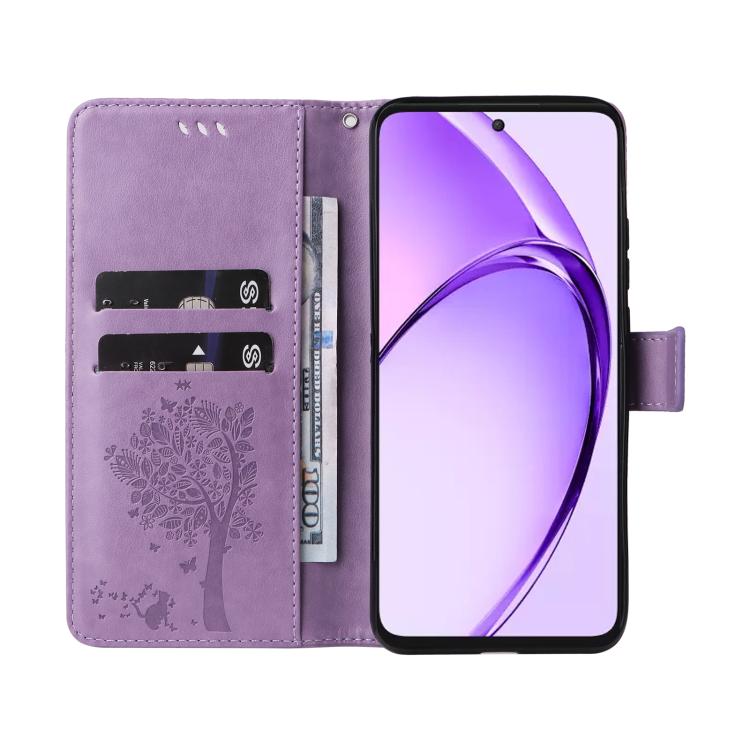 For OPPO K12X 5G Global Tree & Cat Embossed Pattern Flip Leather Phone Case