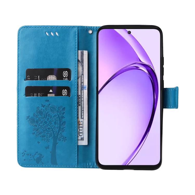 For OPPO K12X 5G Global Tree & Cat Embossed Pattern Flip Leather Phone Case