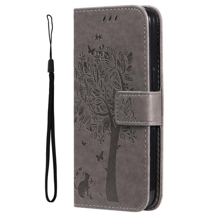 For OPPO K12X 5G Global Tree & Cat Embossed Pattern Flip Leather Phone Case