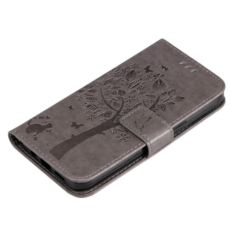 For OPPO K12X 5G Global Tree & Cat Embossed Pattern Flip Leather Phone Case