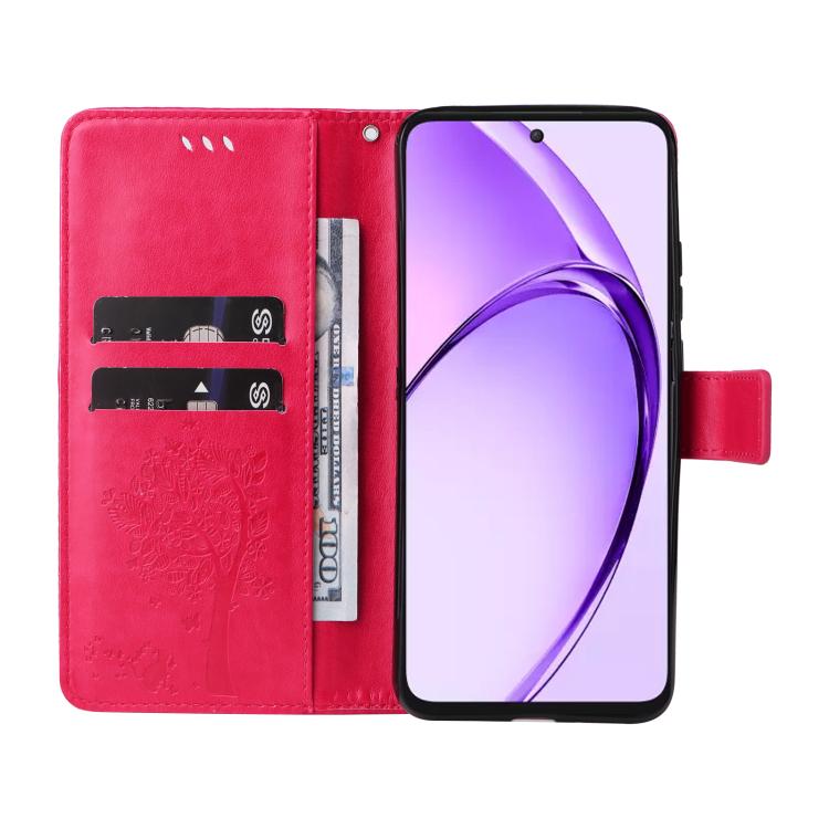 For OPPO K12X 5G Global Tree & Cat Embossed Pattern Flip Leather Phone Case