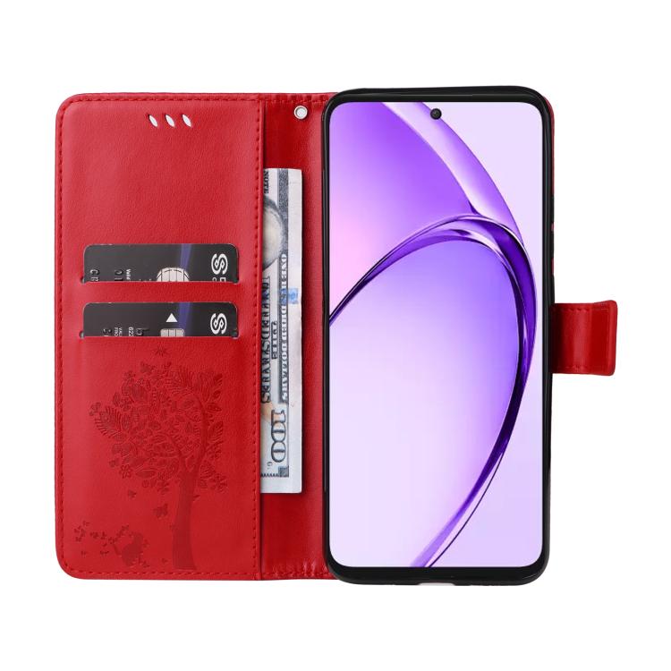 For OPPO K12X 5G Global Tree & Cat Embossed Pattern Flip Leather Phone Case