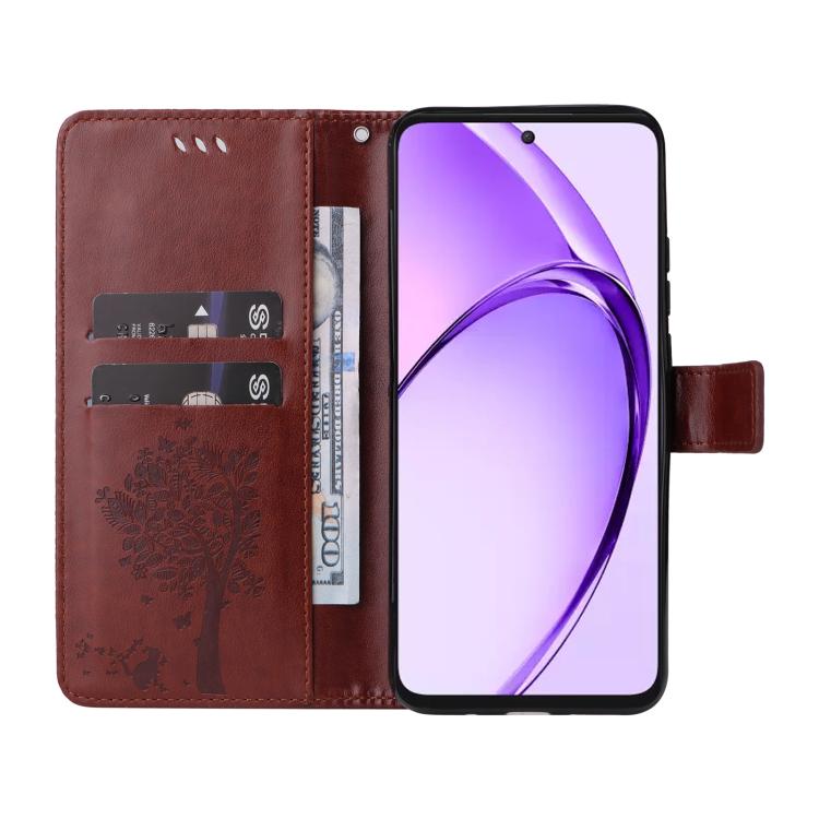 For OPPO K12X 5G Global Tree & Cat Embossed Pattern Flip Leather Phone Case