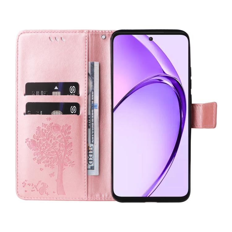 For OPPO K12X 5G Global Tree & Cat Embossed Pattern Flip Leather Phone Case