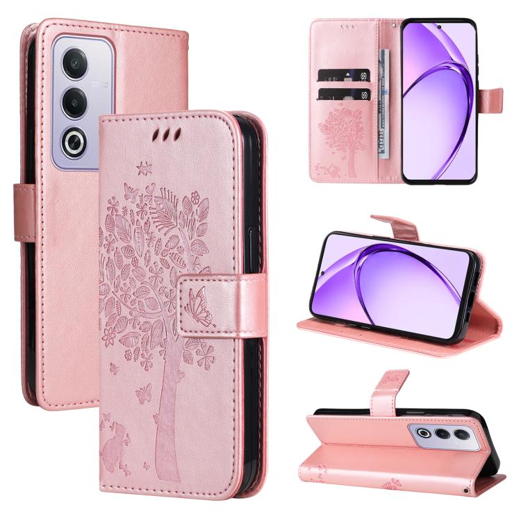 For OPPO K12X 5G Global Tree & Cat Embossed Pattern Flip Leather Phone Case