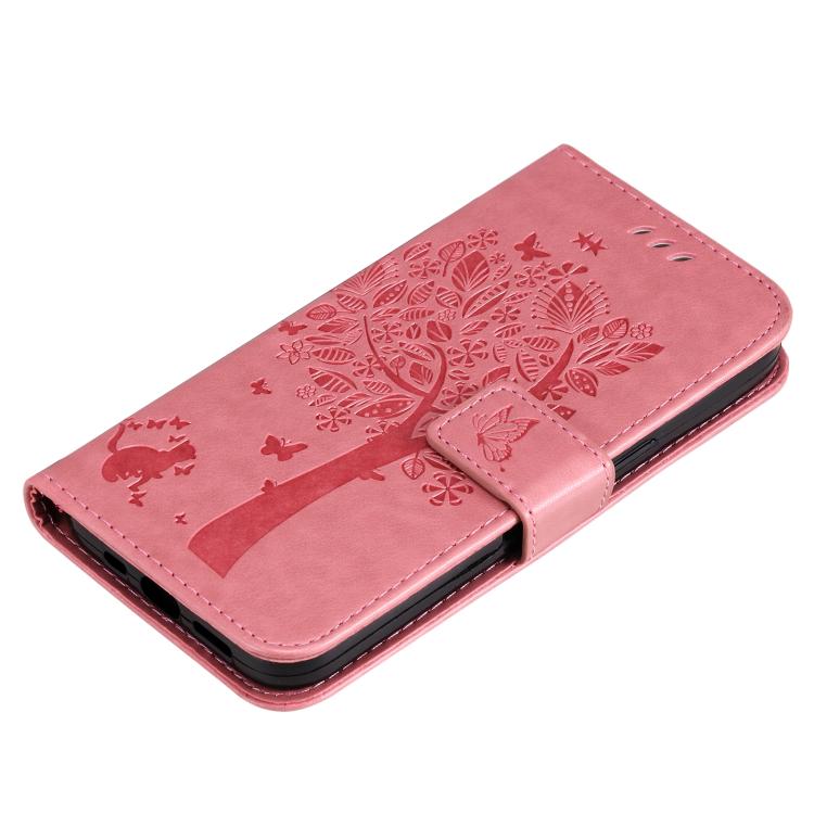 For OPPO A3 4G Global / A60 5G Tree & Cat Embossed Pattern Flip Leather Phone Case