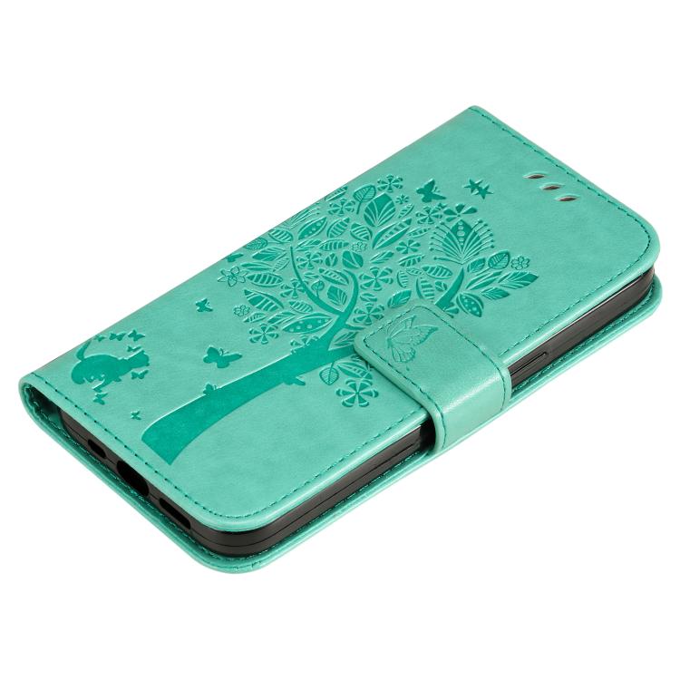 For OPPO A3 4G Global / A60 5G Tree & Cat Embossed Pattern Flip Leather Phone Case