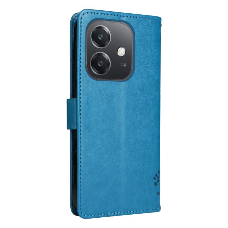 For OPPO A3 4G Global / A60 5G Tree & Cat Embossed Pattern Flip Leather Phone Case