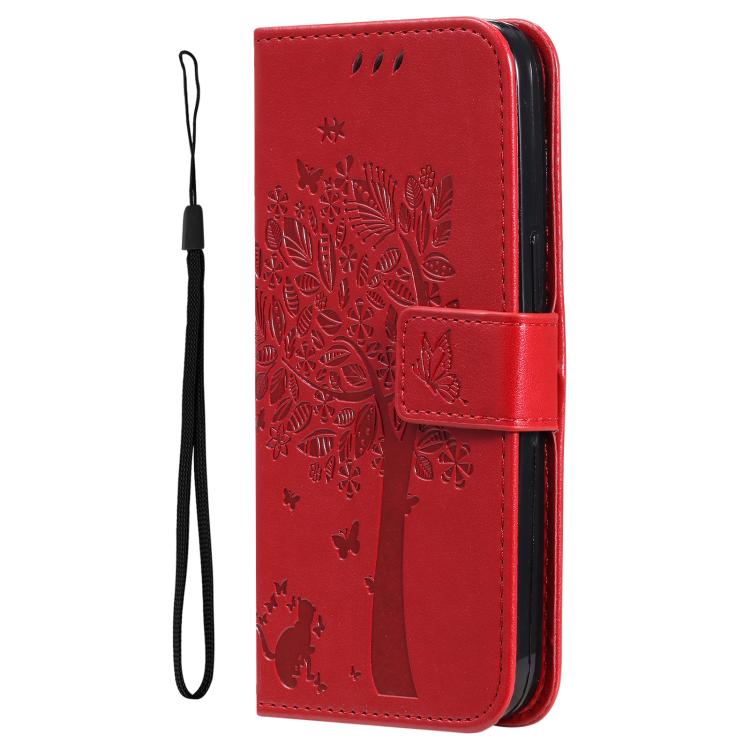 For OPPO A3 4G Global / A60 5G Tree & Cat Embossed Pattern Flip Leather Phone Case