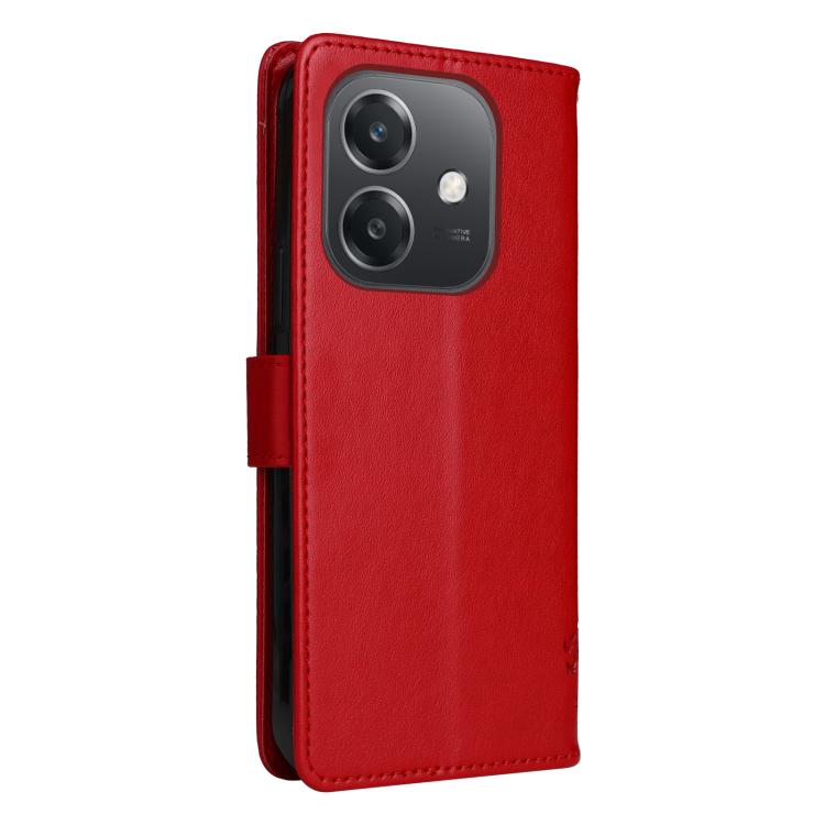 For OPPO A3 4G Global / A60 5G Tree & Cat Embossed Pattern Flip Leather Phone Case