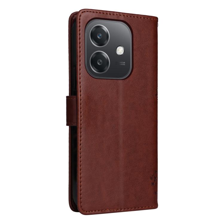 For OPPO A3 4G Global / A60 5G Tree & Cat Embossed Pattern Flip Leather Phone Case