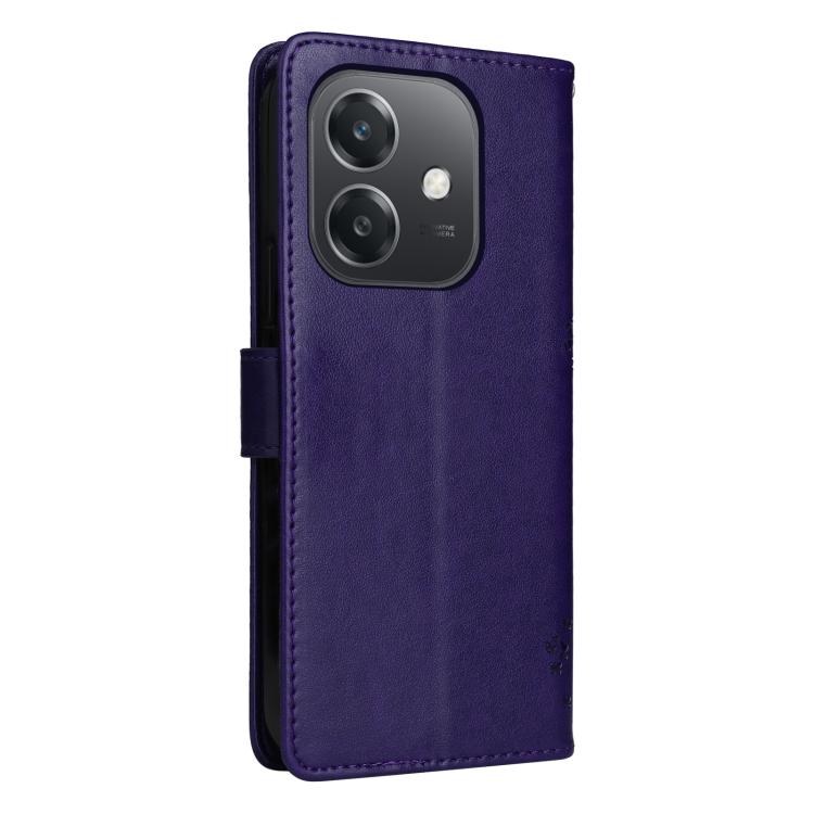 For OPPO A3 4G Global / A60 5G Tree & Cat Embossed Pattern Flip Leather Phone Case