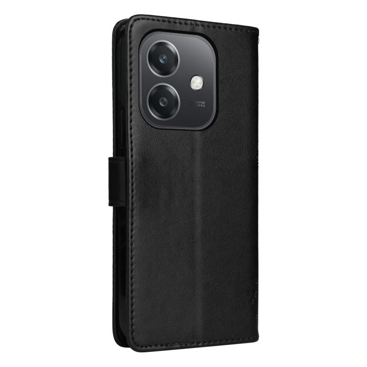 For OPPO A3 4G Global / A60 5G Tree & Cat Embossed Pattern Flip Leather Phone Case
