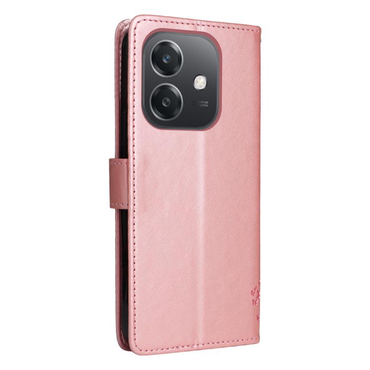 For OPPO A3 4G Global / A60 5G Tree & Cat Embossed Pattern Flip Leather Phone Case