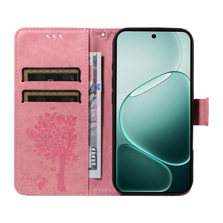 For OPPO A6 Pro 4G / 5G Global Tree & Cat Embossed Pattern Flip Leather Phone Case
