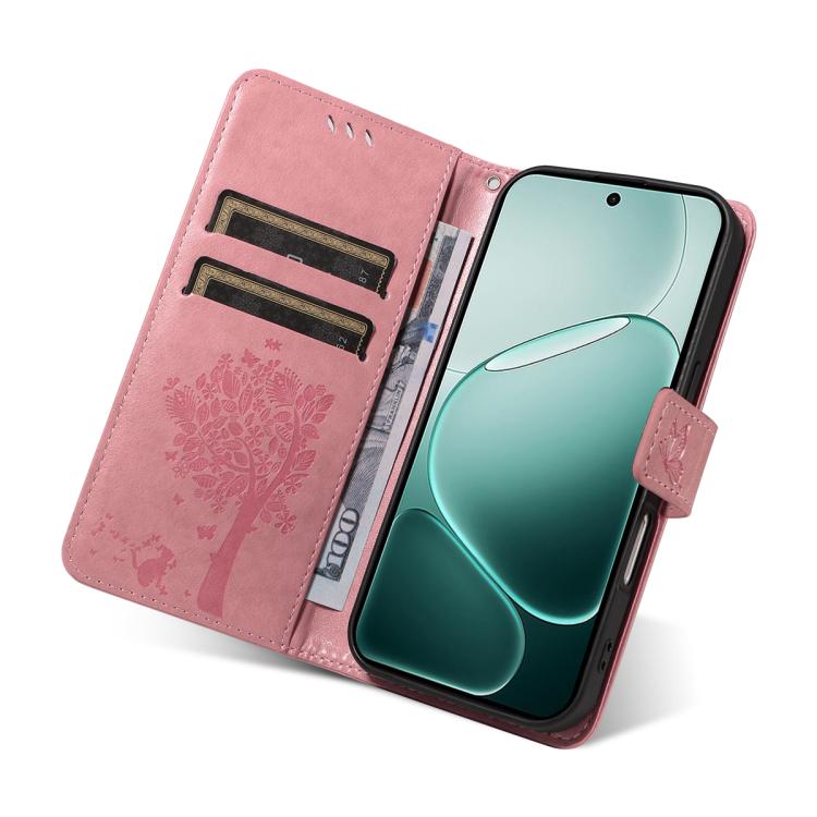 For OPPO A6 Pro 4G / 5G Global Tree & Cat Embossed Pattern Flip Leather Phone Case